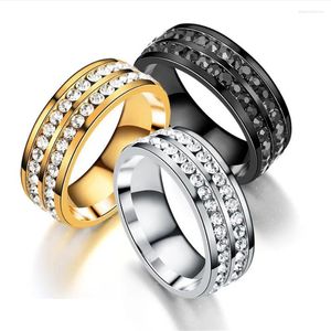 Обручальные кольца в стиле хип-хоп Iced Out Bling кольцо с кубическим цирконием черный/золотой цвет из нержавеющей стали для помолвки для женщин и мужчин ювелирные изделия в подарок