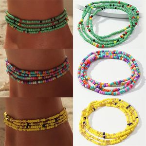 Anklets boho färgglada rispärlor flerskikts ankel för kvinnor flickor armband sommar strand fest ben fot kedja smycken presenttillbehör