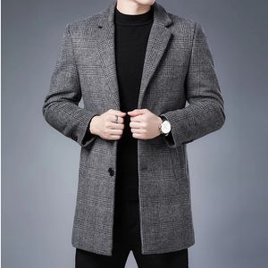 Women's Wool Blends 2024 Varumärkekläder Vinter Kashmir Plaid Jackor Män smart Casual Fashion Single Breasted Overdimensionerad Trench Coat S4XL 231101