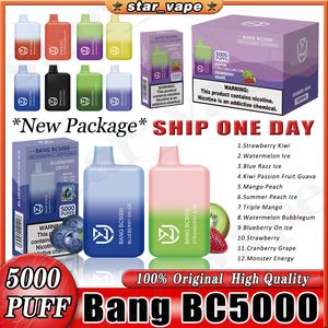 Orijinal Uzy Bang Vape Puff 5000 Tek kullanımlık örgü bobin 12 Teşer E Sigara Kiti 5000 Puflar 12ml 650mAh Şarj Edilebilir Vs Elfbar BC5000 Kayıp Vape Bar Mary Bars XXL