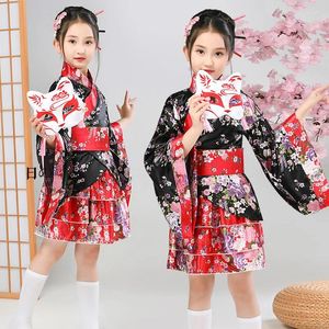 Ubranie etniczne Dziewczyny Dziewczyny Japońskie Kimono Czerwone Czerwone sukienki gejszy Dzieci Dance Lolita Party Sukienka Yukata szatę anime Cosplay Costplay