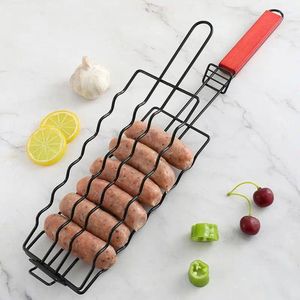 Tools Portable BBQ Grilling Basket Stainless Steel Flexible Clamp Dog Barbecue Grill Mesh For Hamburger Sausages
