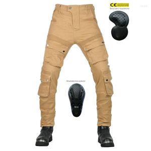 Biker de jeans masculino com bolsos de múltiplos bolsos funcionais de motocicletas calças de jeans de cargo de cargo protetor de joelho destacável