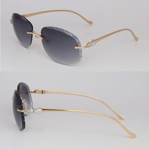 New Rimless Fashion Round Sunglasses for women Man Moissanite Diamond set Sun Glasses Metal driving Luxury Diamond Cut glasses Designer Size 60-18-135MM