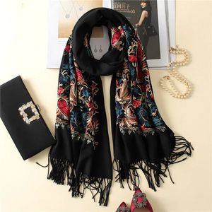 Schals Luxusmarke Kaschmir Damen Schal Winter warme Stickerei Schals und Wraps Wolle Pashmina lange weibliche Foulard verdicken Decke 231101