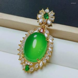 Pingente colares natural verde jade oval incrustado com esmeralda rubi zircão luxo jadeite colar feminino acessórios de jóias finas