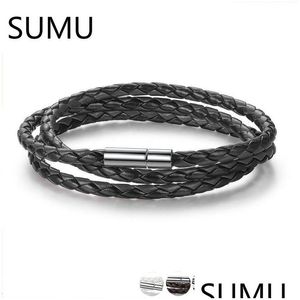 Chain Link Chain Sumu 6 Color Wholesale Long Adjustable Magnet Buckle Uni Leather Bracelets For Women And Men Fashion Jewelr Dhgarden Dhuis