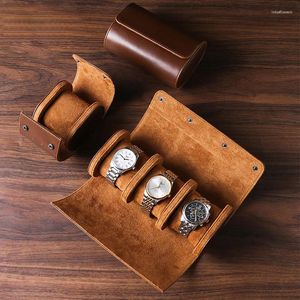Uhrenboxen 3-Slot Roll Travel Case Tragbare Vintage Leder Display Aufbewahrungsbox Organizer von Männern Geschenk