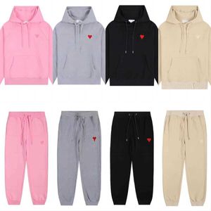 Men's and Women's Designer Amis Hoodie Sports suit Sweatshirt Embroidery A-word Red Love Thin Round Neck Pullover Couple tracksuit Long sleeved sweater Paris hoody set