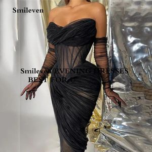 Party Dresses Smileven Sexy Black Cocktail Dress Sweetheart Neck Long Sleeve Lady's Mini Prom Gowns 2023