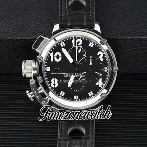 HSF Linkshänder 50 mm U51 U-51 Herrenuhr Quarz Chronograph Chimera 7474 Stahlgehäuse Schwarzes Zifferblatt 50 mm Lederarmband Stoppuhr Neue Uhren TWUB Timezonewatch Z01b