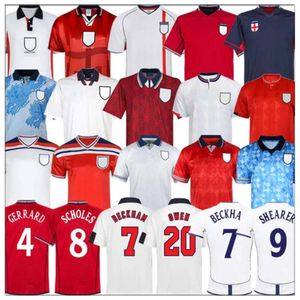 QQQ8 Retro 82 98 02 94 88 90 92 Jersey de futebol inglês Shearer Gascoigne Gerrard Lampard Scholes Owen Keegan Jordi Rooney Futebol camisa de futebol