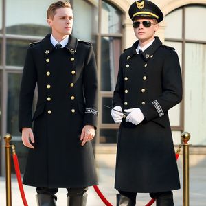 Woolen General Coat Men's German Officer Autumn Winter Uniform Mid length Double breasted Black Wool Greatcoat Coat Tops