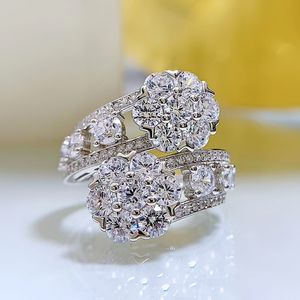 Кольцо с бриллиантом из муассанита и цветка, 100% настоящее стерлинговое кольцо Sier, вечерние обручальные кольца для женщин, обещание, обручальное ювелирное изделие, подарок