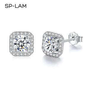 Stud Diamond Incomum Square Halo Brincos para Mulheres Certificadas 925 Sterling Silver Trendy Fine Anniversary Jewelry 231101