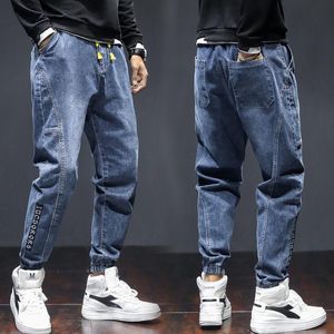 Men's Jeans Cotton Harem Pants Loose Patchwork Straight Elastic Waist Hip Hop Trousers Oversized Cargo Men Denim 5xlMen's