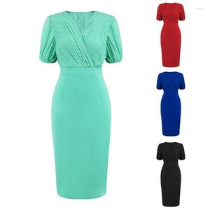 Casual Dresses 95AB Womens Work Pencil Dress Wedding Wrap Guest Office Cocktail Party Short Sleeve V Neck Pleated