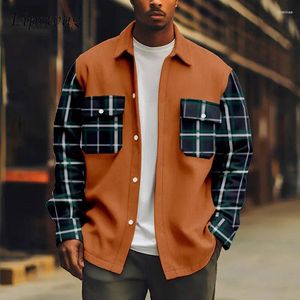 Giacche da uomo Moda Plaid Stampa Patchwork Giacca da uomo Cappotto Autunno Colletto petto vintage Velluto a coste Per uomo Capispalla casual Streetwear