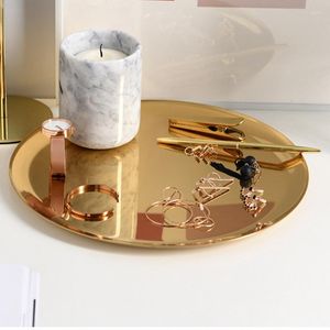 Kitchen Storage Gold Stainless Steel Tray Space Saving Organizer Jewelry Display Plate Delicate Round For Bathroom Cosmetic