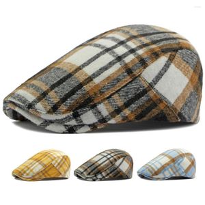 Berets ht4219 beret mężczyzn kobiety jesienne zimowe kapelusz vintage w kratę bluszcz sboy płaską czapkę malarz artystę męską kobietę