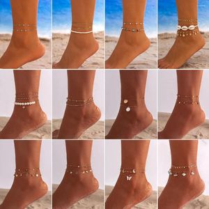 Anklets Beach Vacation Girl Foot Jewelry Butterfly Tassels Pearl Rhinestone Pereads Shell Kamelka dla kobiet wielowarstwowych kostki łańcuch