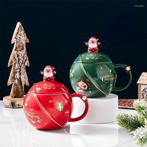 Tazze Tazza di Natale creativa Tazza in ceramica per cartoni animati con coperchio Cucchiaio Set regalo per caffè di grande capacità