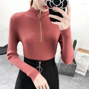 Damenpullover Reißverschluss Rollkragenpullover Frauen Herbst Winter Langarm gestrickt koreanische Mode Rot Schwarz Weiß Khaki