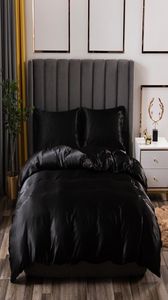 Conjunto de cama de luxo king size preto cetim seda consolador cama casa têxtil tamanho rainha capa edredão cy2005199855647