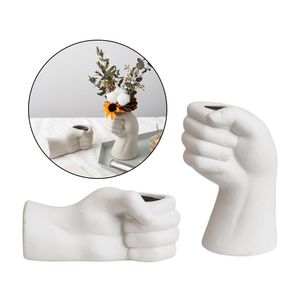 Vases Hands-shaped Ceramic Vase White Fist Flower Arrangement Container Desktop Potted Decoration Home Ornament Accessories