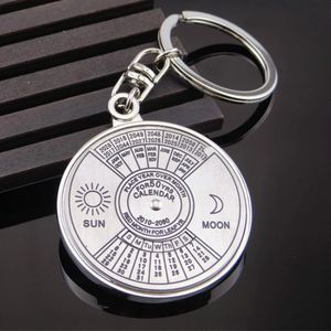 1 stycke 50 år Perpetual Calendar Keyring Keychain Silver Color Round Mönster Delikat Alloy Key Chain Ring Party Supplies