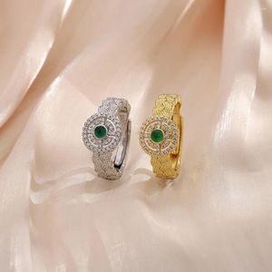 Wedding Rings Green Natural Stone Ring Crystal Copper Wire Woven Geometry Korean Index Finger Jewelry Female Aesthetic Accessories 2023