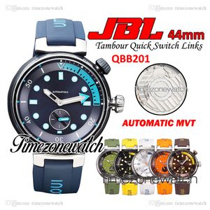 JBL 44mm Tambour Street Diver QBB201 Automatisk herrklocka QBB201 Blue Dial Steel Case Quick Switch Länkar Blue Rubber Strap Watches TimezoneWatch Z02C