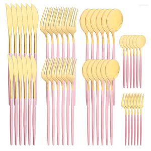 Conjuntos de utensílios de jantar espelho Conjunto de ouro rosa de aço inoxidável 48pcs sobremesa colher colheres de colheres de colheres de chá de talheres de talheres de talheres