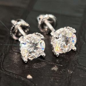 7mm Vvs Moissanite Diamond S925 Sterling Silver Screw Back Women Bling Stud Earrings