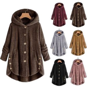 Women's Trench Coats Plush Faux Fur Coat For Women Jackets With Hood And Buttons Casual Autumn Winter Fitted Line A