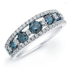 Bröllopsringar Huitan Unik design Blue/White Cubic Zirconia Bands Tillbehör för kvinnors jubileumsgåva Fashion Jewelry