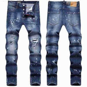 Jeans da uomo 2023 Autunno Nuovi Jeans da uomo con fori rotti Tendenza moda Dipinta Slim Fit Piedi piccoli Pantaloni a vita media