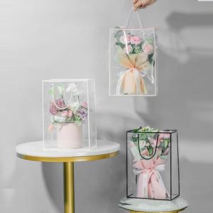 Geschenkverpackung 2PC Transparent PVC Frosted Border Tragetasche Festival Party Blume Verpackung DIY Handwerk Raumdekoration Material