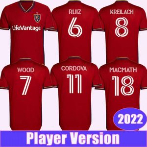Qqq8 2022 Real Soccer Jerseys Player Version Salt Kreilach Wood Ruiz Meram Cordova Glad Math Lake Home Red Football Shirt Herrera Short