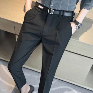 Mäns kostymer 2023 Summer Fashion Mens Pants Slim Fit Business Casual Long Trousers Office Skinny Suit Solid Color 28-36