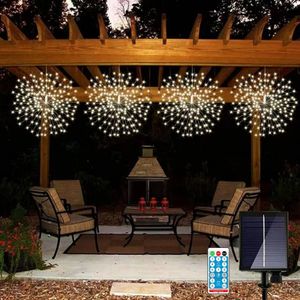Luzes solares LED Fireworks String Lights Outdoor pendurada para decorações de férias de Natal jardim de varanda