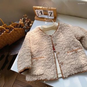 Jaquetas meninas estilo coreano retro engrossado casaco de lã 2023 inverno moda bebê cashmere quente casual sólido confortável topo