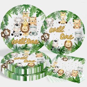 Decoração de festa Wild One Birthday Decorations Kids Jungle Safari Animais Decoração Tema Chá de bebê Garoto 1º Tableware Supilo