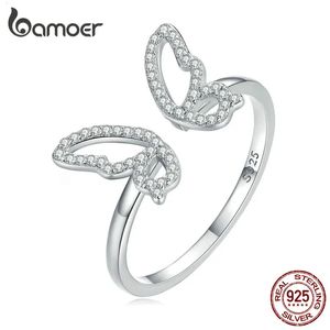 Anello solitario in argento sterling 925 delicato e brillante con apertura a farfalla per le donne, fascia per gioielli raffinati BSR278 231101