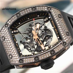 Mechanical Sports Watches Richardmiler Mens Wristwatches Womens Wrist Watches Mens Series Full Hollow Rm055ntpt Carbon Fiber Original Diamond 18k Rose Gold M HB2J