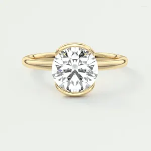 Кольца кластера, однотонное желтое золото 14 карат, 1,5 мм, муассанит, уникальный дизайн 2,0, обручальное кольцо для женщин, обещание на годовщину свадьбы