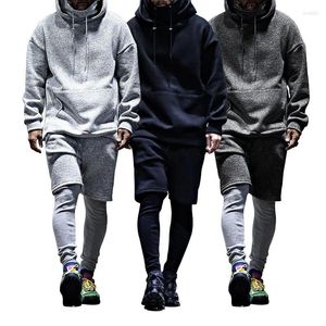 Tracksuits masculinos homens tracksuit 2 peça conjunto outono e inverno mais terno de veludo com capuz capuz falso duas roupas de manga longa