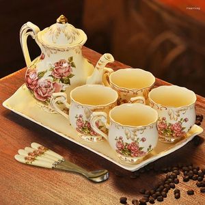 TEAWARE SET COFFEEWARE PORCELAIN COFFEE POT CUPS TRAY SET EUROPEISK KERAMISK TEAPOT MUG Drinkware Afternoon Tea Party El Cup