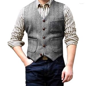 Men's Vests Vest Herringbone Grey Pattern Groom's Man Wedding Dress Elegant Gentleman Business Casual Suit Work Clothes