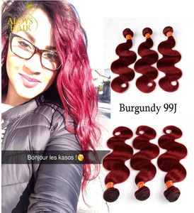 Bourgogne brasilianska jungfru hårväv buntar kroppsvåg jungfru peruansk malaysisk indisk remy mänsklig hårförlängningar vin röd 99J t8412148
